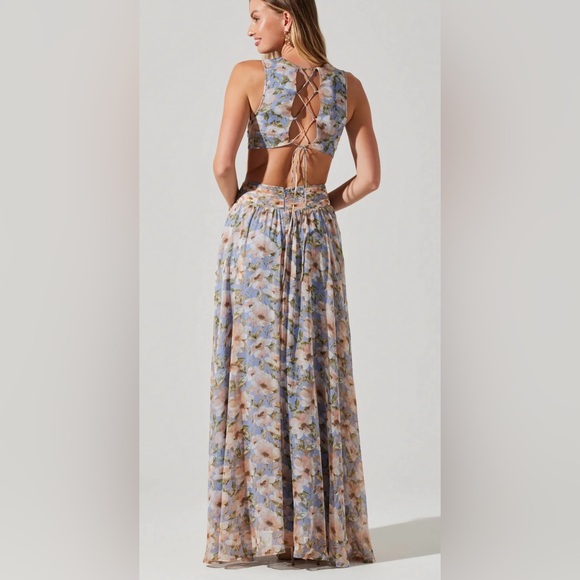 ASTR THE LABEL Anthropologie Noya Strappy Back Iris Blue Blush Dress XS - Picture 4 of 12